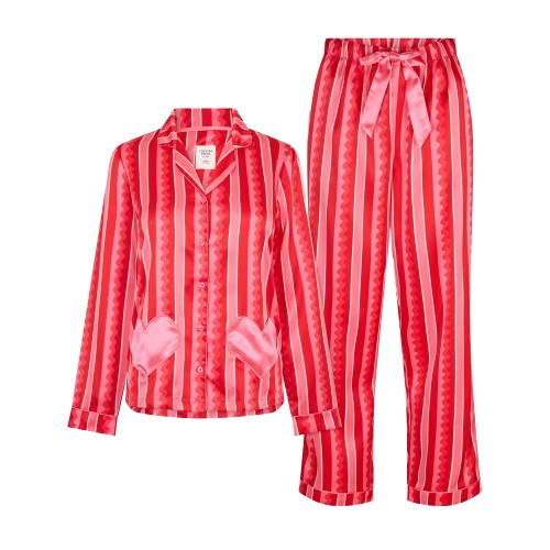 Front - Chelsea Peers Womens/Ladies Wavy Lines Satin Long Pyjama Set