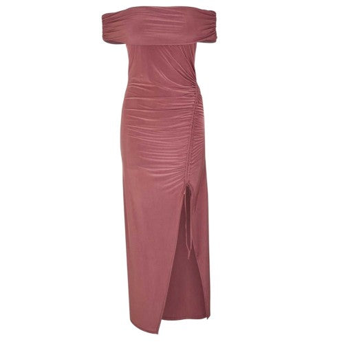 Front - Biba Womens/Ladies Ruched Bardot Maxi Dress