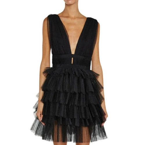 Front - Elle Womens/Ladies Tiered Tulle Party Mini Dress