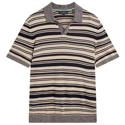 Front - Ted Baker Mens Striped Linen Blend Short-Sleeved Polo Shirt