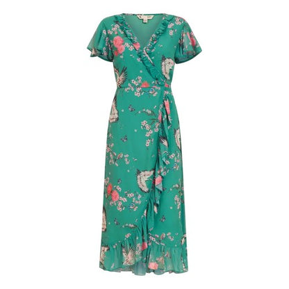 Front - Yumi Womens/Ladies Crane V Neck Wrap Dress