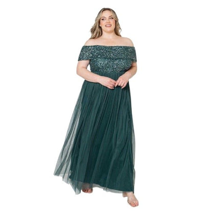 Front - Deluxe Womens/Ladies Maxi Off Shoulder Gown
