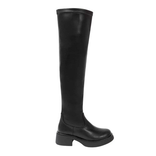 Front - Miso Womens/Ladies Synthetic Leather Low Block Heel Thigh-High Boots