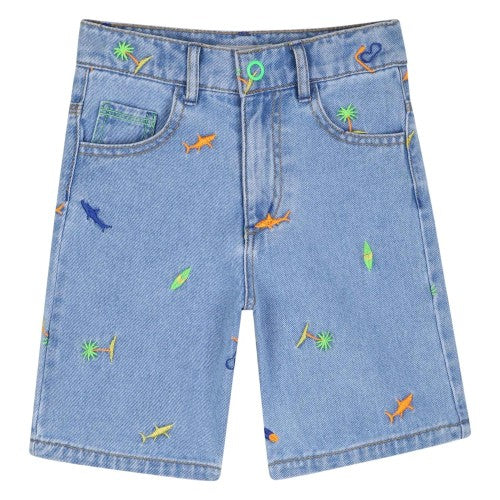 Front - Billieblush Childrens/Kids Denim Shark Embroidered Shorts