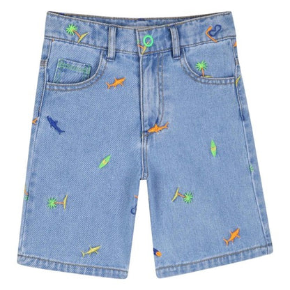 Front - Billieblush Childrens/Kids Denim Shark Embroidered Shorts