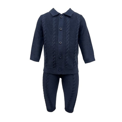 Front - Pretty Green Baby Boys Cable Knit Long Pyjama Set