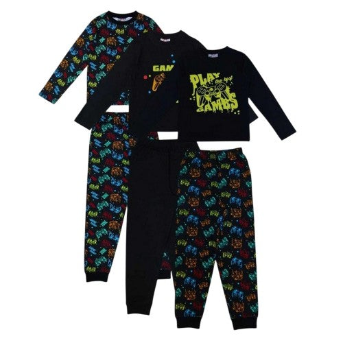Front - Star Boys Game Printed Long Pyjama Set (Pack of 3)