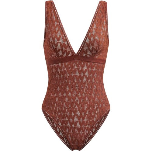 Front - Valentino Womens/Ladies Logo Mesh Lace Detail Bodysuit