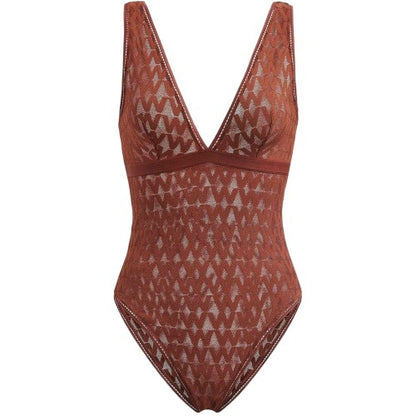 Front - Valentino Womens/Ladies Logo Mesh Lace Detail Bodysuit