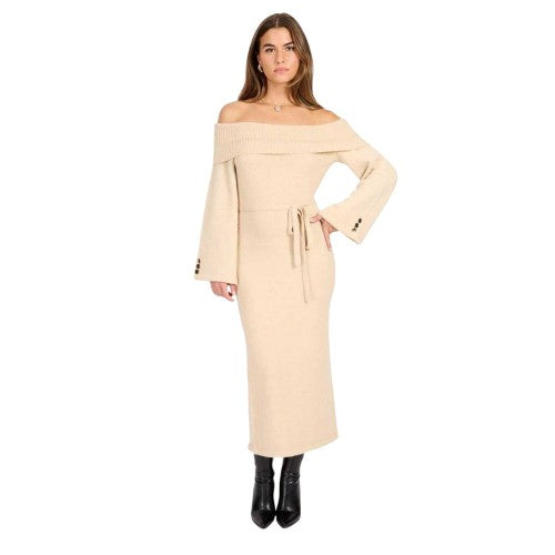 Front - Little Mistress Womens/Ladies Off Shoulder Bell Sleeve Sweater Dress