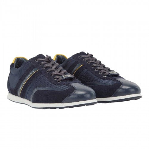 Front - Hugo Boss Mens Stiven Leather Lace Up Trainers