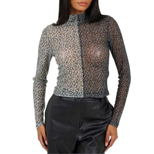 Front - Brave Soul Womens/Ladies Illusion Mesh Mock Neck Top