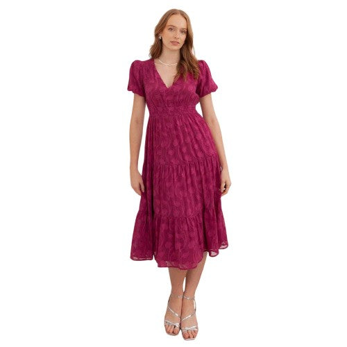 Front - Lovedrobe Womens/Ladies Burnout Floral Puff Sleeve Midi Dress