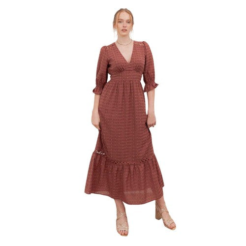 Front - Lovedrobe Womens/Ladies Gingham V Neck 3/4 Sleeve Midi Dress