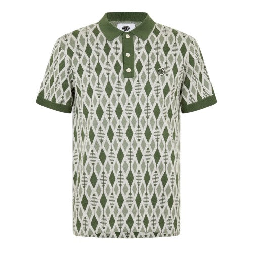 Front - Pretty Green Mens Argyle Knitted Collared Polo Shirt