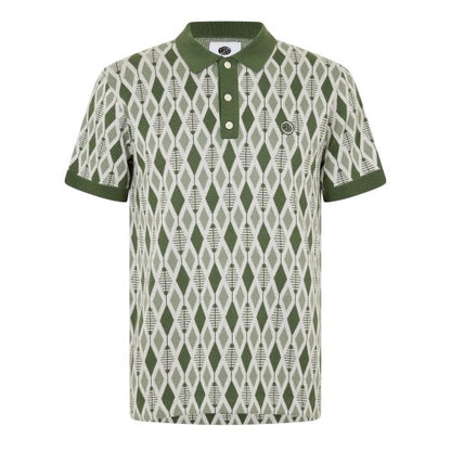 Front - Pretty Green Mens Argyle Knitted Collared Polo Shirt