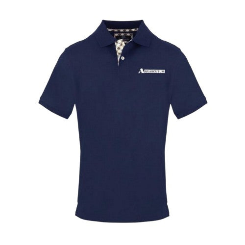 Front - Aquascutum Mens Checked Collar Pique Collared Polo Shirt