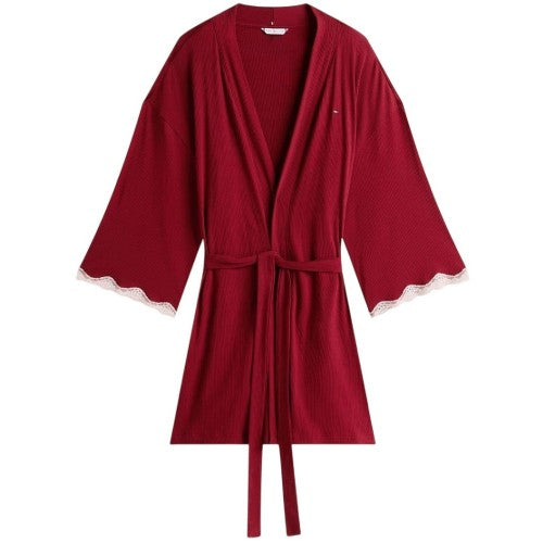 Front - Tommy Hilfiger Womens/Ladies Ribbed Lace Trim 3/4 Sleeve Kimono