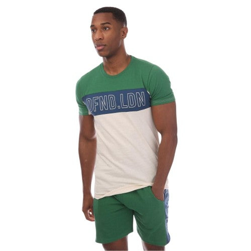 Front - DFND London Mens Colour Block Logo T-Shirt