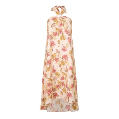 Front - Biba Womens/Ladies Palm Print Halter Neck Maxi Dress