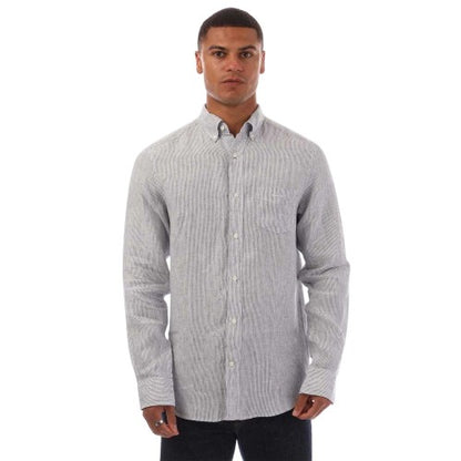 Front - Gant Mens Pinstripe Linen Regular Shirt