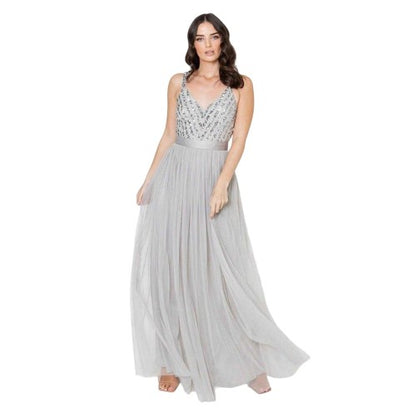Front - Maya Deluxe Womens/Ladies Sequin V Neck Sleeveless Gown