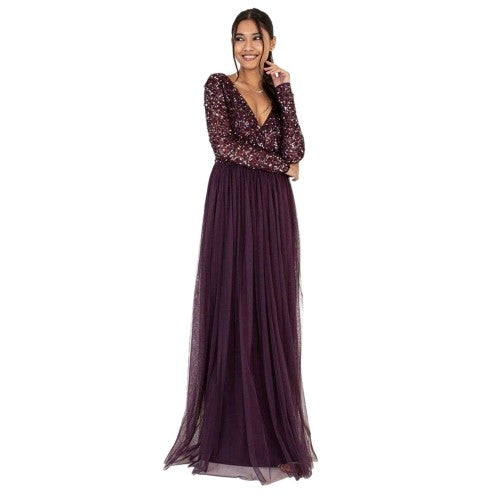 Front - Maya Deluxe Womens/Ladies Sequin V Neck Long-Sleeved Gown