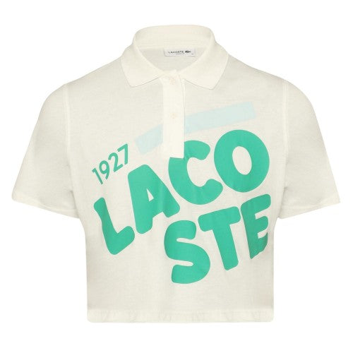 Front - Lacoste Womens/Ladies Lettering Cropped Polo Shirt