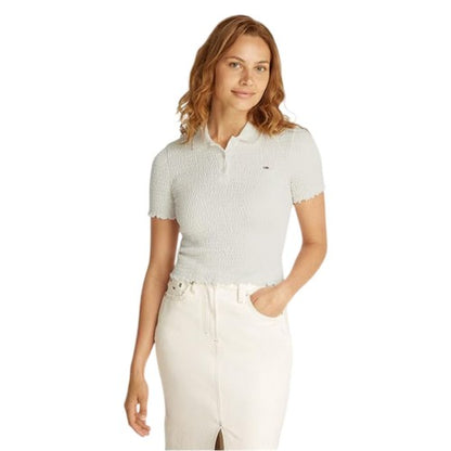 Front - Tommy Jeans Womens/Ladies Crop Shirred Slim Polo Shirt