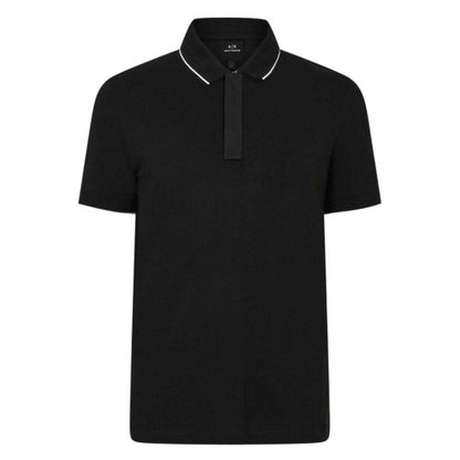 Front - Armani Exchange Mens Stripe Quarter Zip Polo Shirt