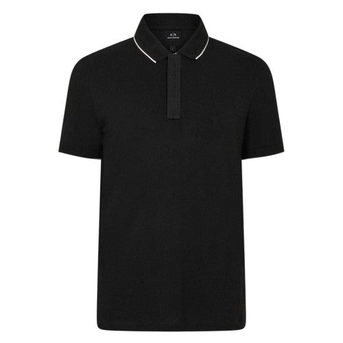 Front - Armani Exchange Mens Stripe Quarter Zip Polo Shirt