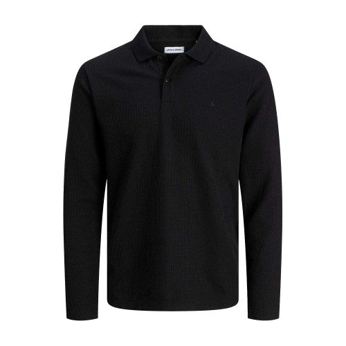 Front - Jack And Jones Mens Textured Long-Sleeved Polo Shirt