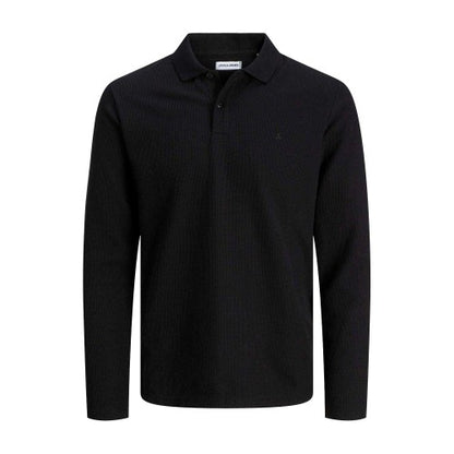 Front - Jack And Jones Mens Textured Long-Sleeved Polo Shirt