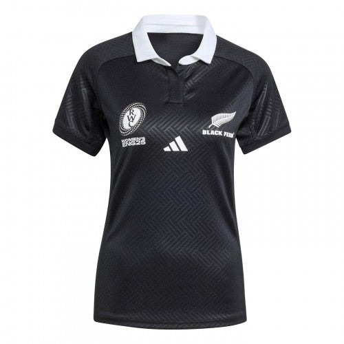 Front - Adidas Womens/Ladies Black Ferns 2025 Rugby Shirt