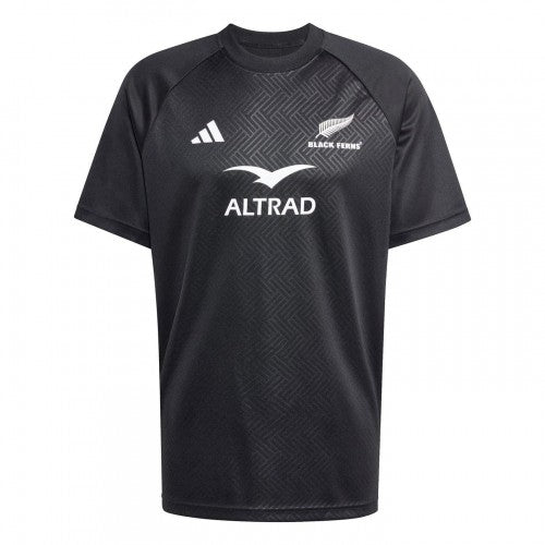 Front - Adidas Mens Black Ferns 2025 Crest Rugby Shirt