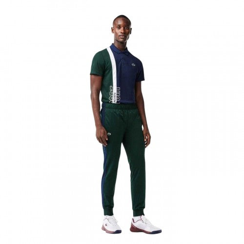 Front - Lacoste Mens Sport Colour Block Slim Running Tracksuit Bottoms