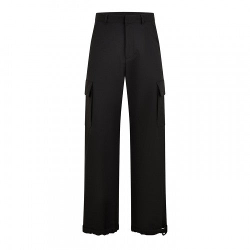 Front - Off White Unisex Adult Wide Leg Cargo Trousers