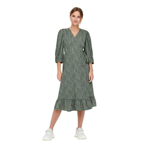 Front - Only Womens/Ladies Olivia Abstract V Neck Puff Sleeve Wrap Dress