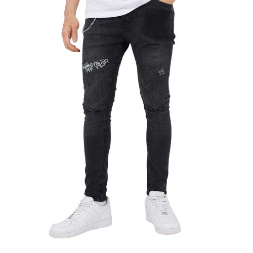 Front - Brave Soul Mens Denim Chain Button Fly Jeans