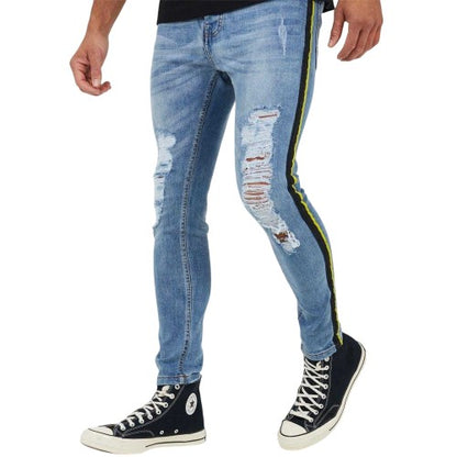 Front - Brave Soul Mens Denim Distressed Taped Jeans
