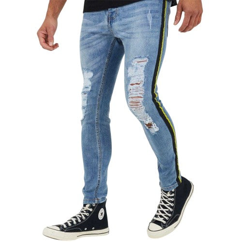 Front - Brave Soul Mens Denim Distressed Taped Jeans