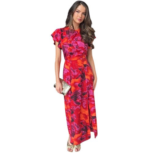 Front - AX Paris Womens/Ladies Floral Flutter Midi Dress