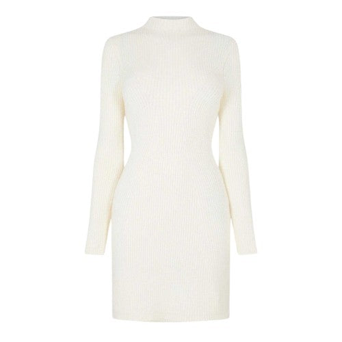 Front - Jack Wills Womens/Ladies Rib Knit Mock Neck Long-Sleeved Midi Dress