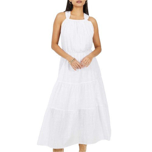 Front - Brave Soul Womens/Ladies Tiered Halter Neck Sleeveless Midi Dress