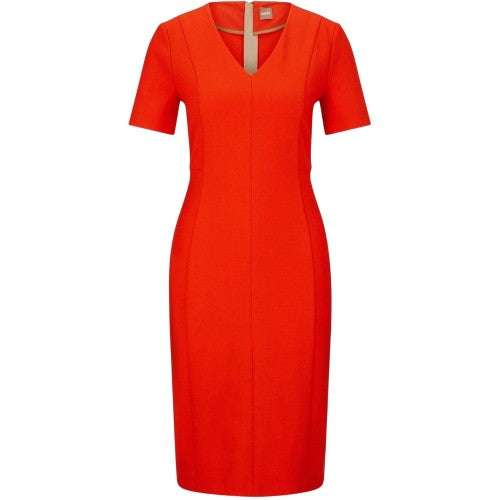 Front - Boss Womens/Ladies Damaisa V Neck Slim Short-Sleeved Midi Dress