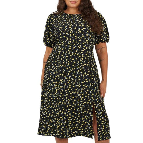 Front - Brave Soul Womens/Ladies Floral Crew Neck Puff Sleeve Midi Dress