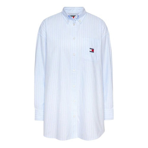 Front - Tommy Jeans Womens/Ladies Oxford Relaxed Fit Long-Sleeved Shirt Dress