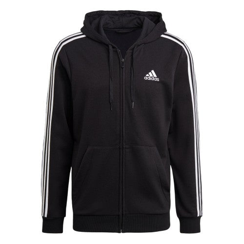Front - Adidas Mens 3 Stripes French Terry Relaxed Fit Casual Full Zip Hoodie