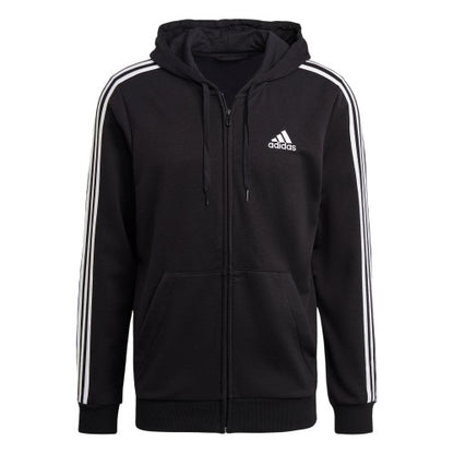Front - Adidas Mens 3 Stripes French Terry Relaxed Fit Casual Full Zip Hoodie