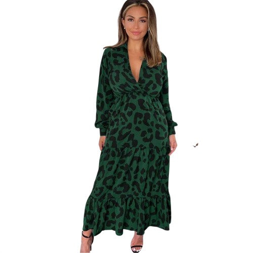Front - AX Paris Womens/Ladies Leopard Print Long-Sleeved Smock Dress